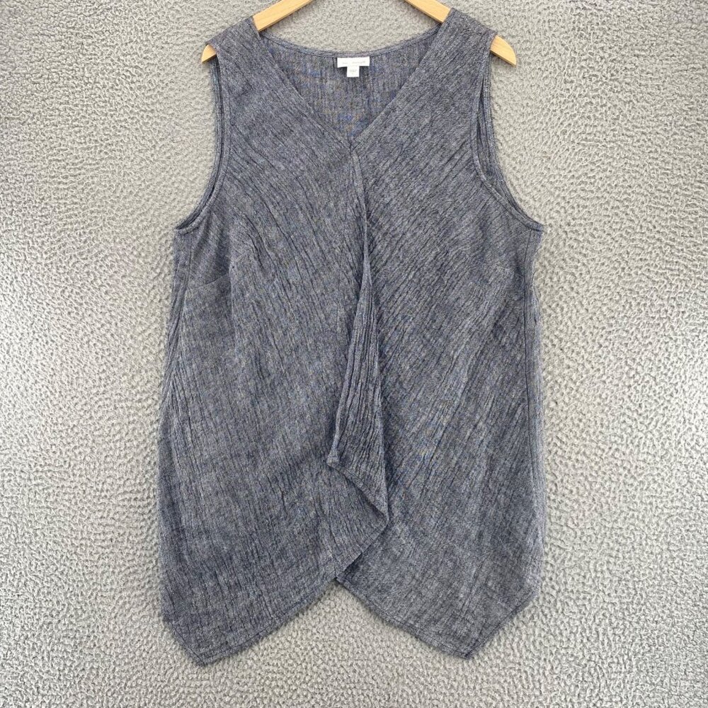 Pure Jill Top Womens Large Gray Linen Pure Jill V Neck Textured Tank Sleeveless